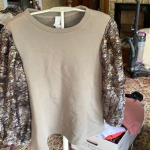 Amazing for‎ Anthropologie puff lace sleeve  sweatshirt. NWOT. Retail 108